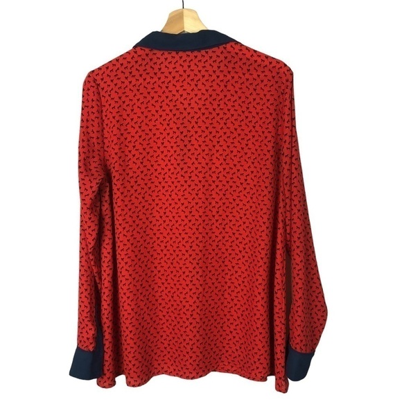 Free People Red & Blue Horse Print Long Sleeve Blouse M - Picture 4 of 6